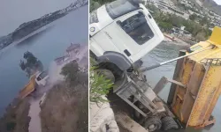 Bodrum'da geri kayan hafriyat kamyonu denize düştü: 2 yaralı var!