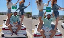 İzmir-Çeşme Otoyolu'nda tepki çeken görüntüler: Otomobilin üzerinde dans ettiler!