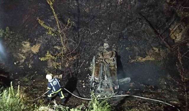 Denizli'de feci kaza: Otomobil şarampole devrilip yandı!