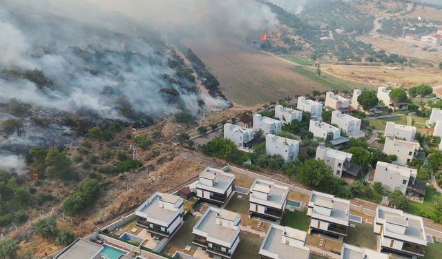 İzmir Dikili'de orman yangını: Alevler sitelere ulaştı!