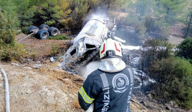 Denizli'de LPG yüklü tanker şarampole devrildi: Gaz kaçağı paniğe neden oldu!