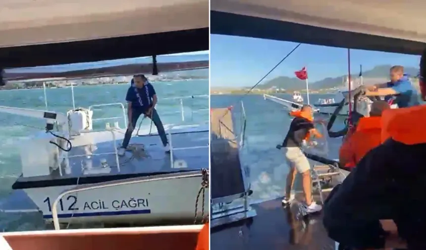 İzmir'de denizin ortasında panik: Teknenin dümen kolu koptu, su aldı!