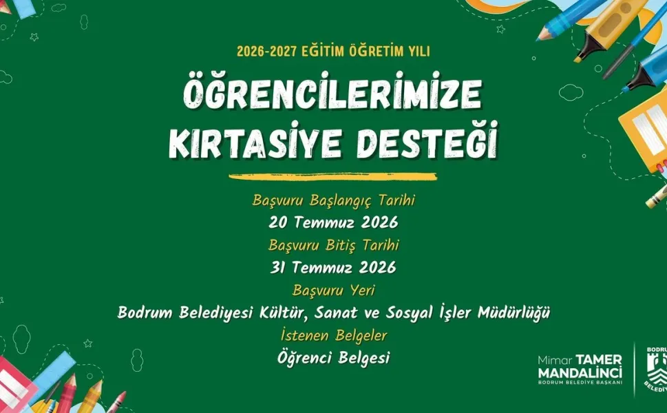 Bodrum Belediyesi'nden öğrencilere kırtasiye desteği: 31 Temmuz'a kadar başvurun!