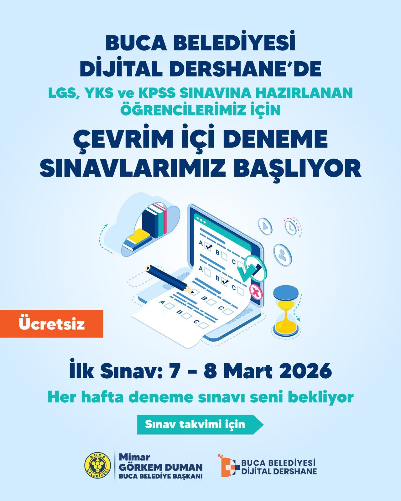 Buca Belediyesi Dijital Dershane’de Ücretsiz Online Deneme Sınavı